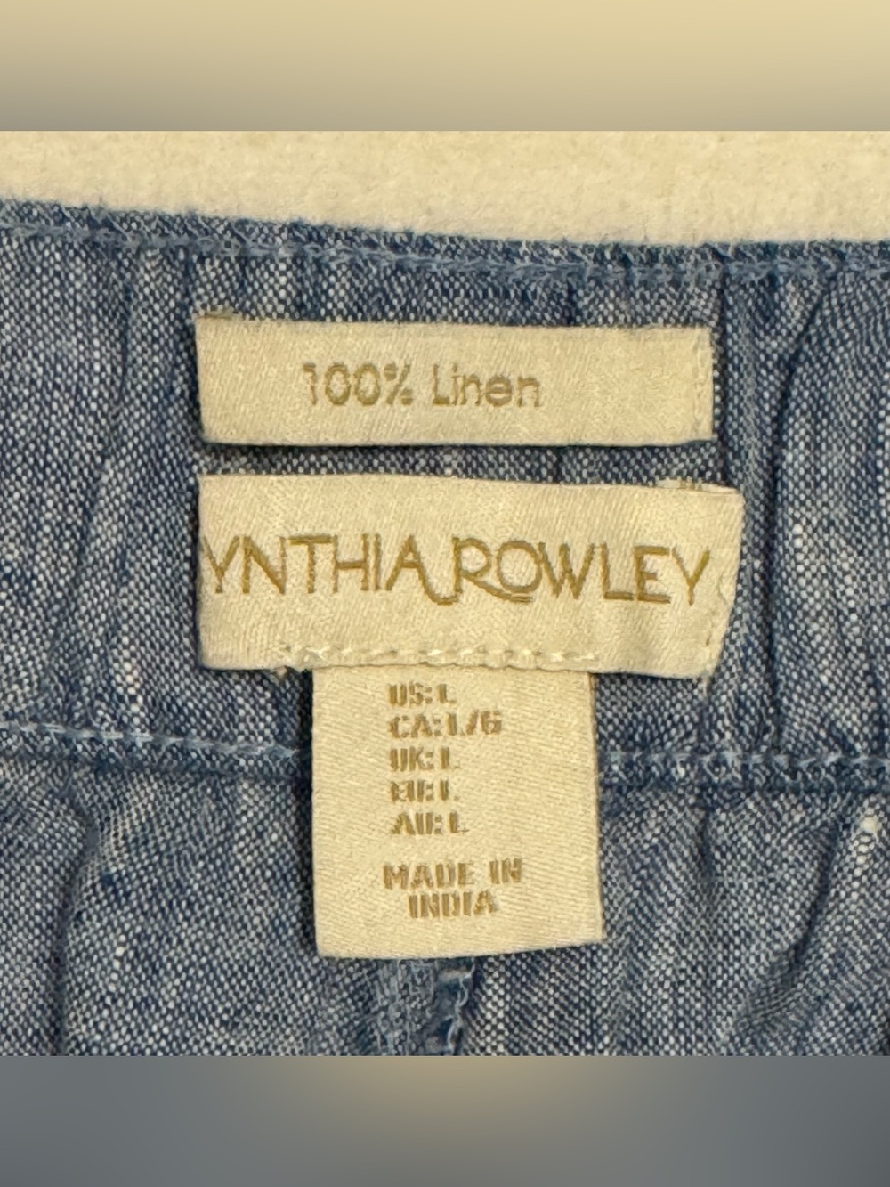 NEW Cynthia Rowley 100% Linen Wide Leg Blue Chambray Pants Size L - Picture 4 of 6